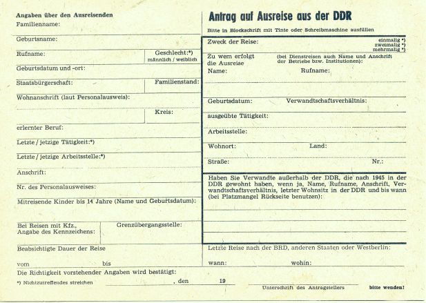 Antrag auf Ausreise aus der DDR. Der "Ausreiseantrag". (c) 2003 ddr-im-www.de