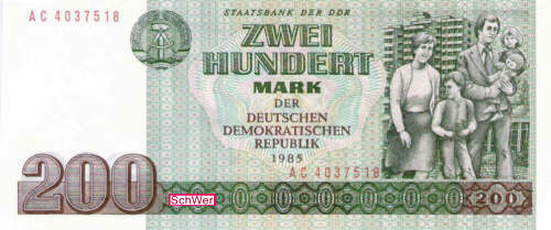 200 Mark der DDR. Vorderseite. Von der Staatsbank der DDR nicht in Umlauf gebracht.