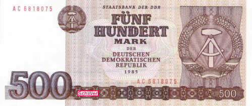 500 Mark der DDR. Vorderseite. 1985.